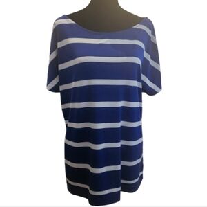 Liz Claiborne Royal Blue and White Striped Short Sleeve Top